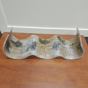 Brutalist Style Studio Pottery Signed Tray With Grapes Design 15" Long 5.5" Wide